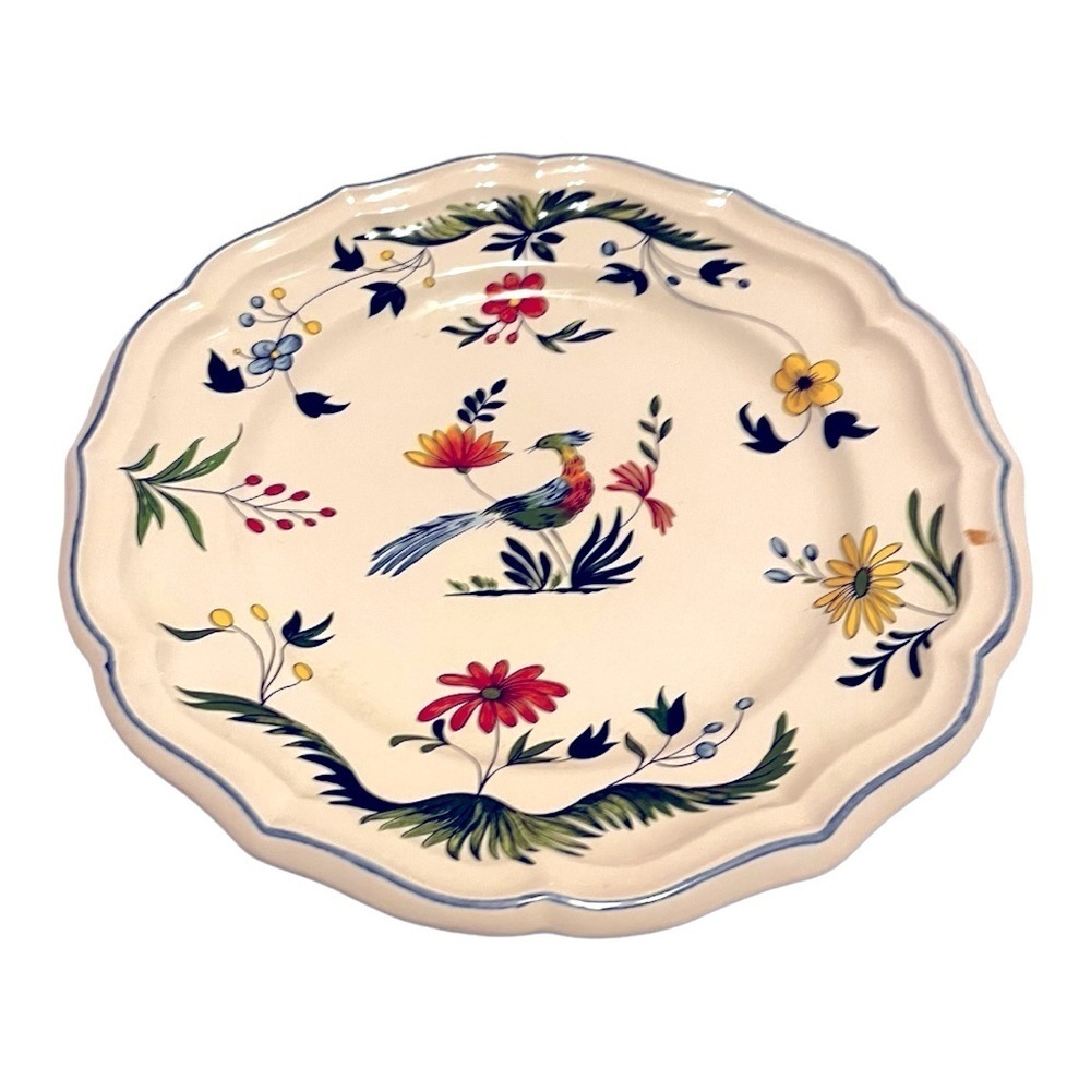 Oiseau De Paradis Luncheon plate Gien France floral bird discontinued 9 7/8”
